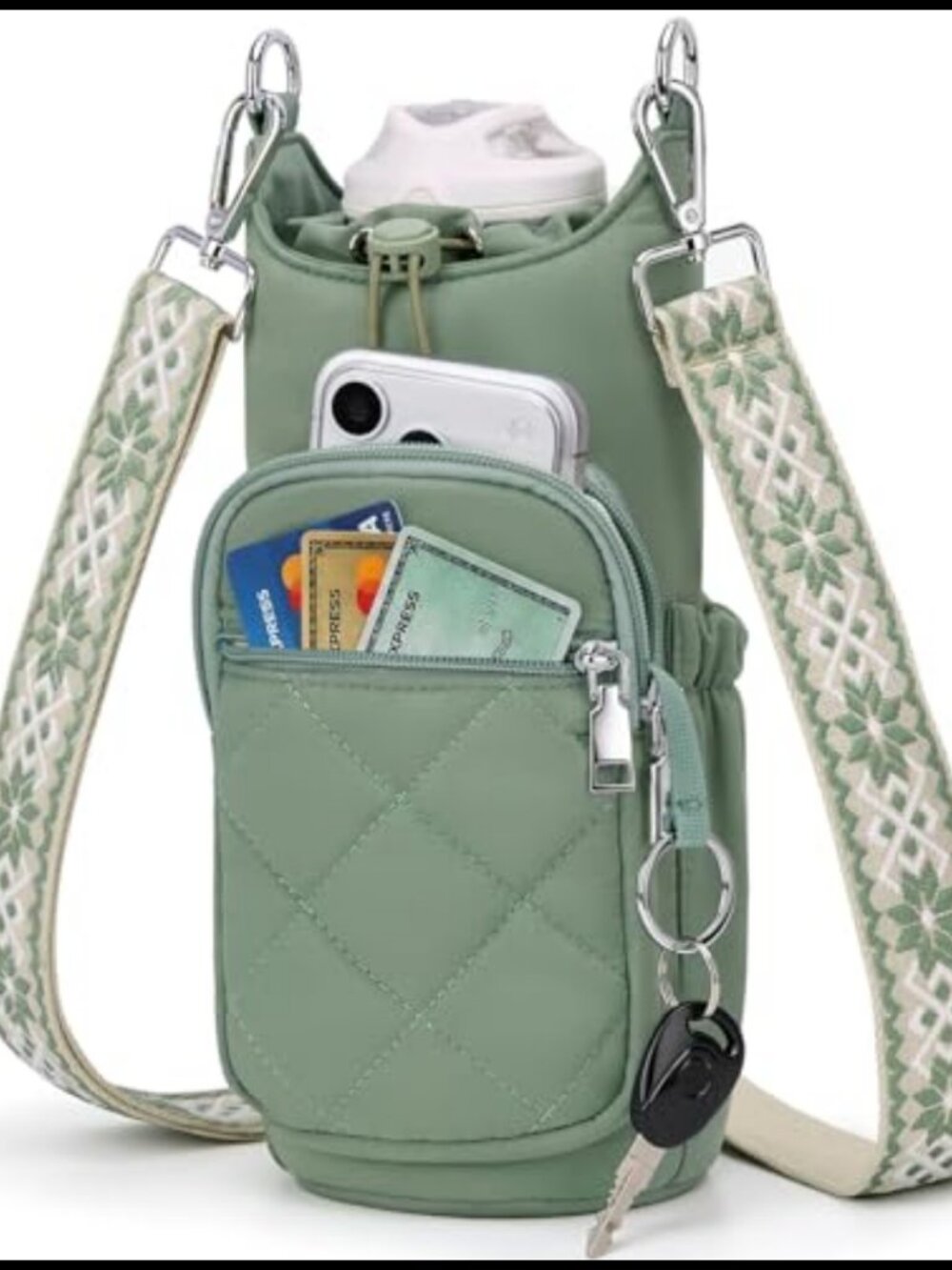 RFID Crossbody Water Bottle Bag Fits 18-40 oz Insulated Hands-Free